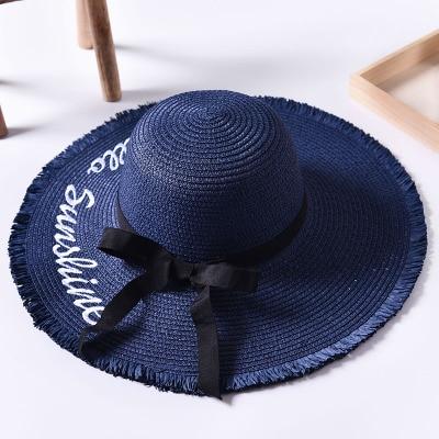 Chapeau en paille avec ruban - Bleu - M (56 - 58cm) | La boutique du chapeau