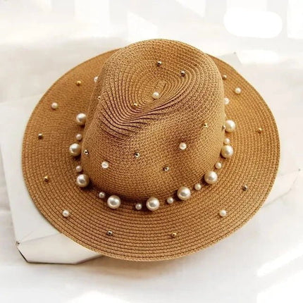 Chapeau en paille et perles - Khaki 2 - M (56 - 58cm) | La boutique du chapeau