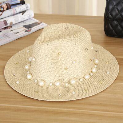 Chapeau en paille et perles - Beige 2 - M (56 - 58cm) | La boutique du chapeau