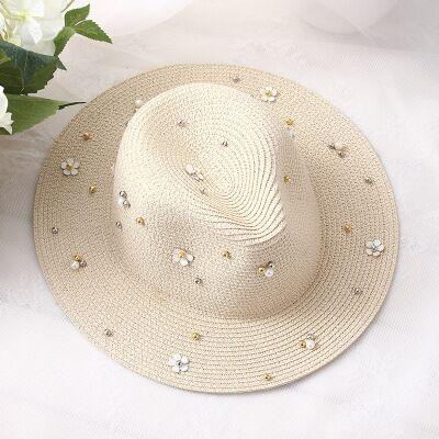 Chapeau en paille et perles - Beige 2 - M (56 - 58cm) | La boutique du chapeau