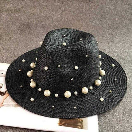 Chapeau en paille perles - Noir - M (56 - 58cm) | La boutique du chapeau