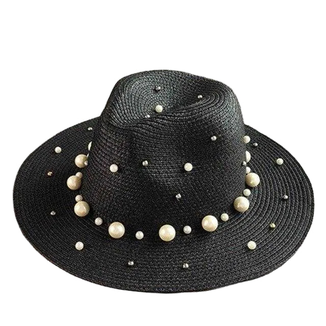 Chapeau en paille perles - Noir - M (56 - 58cm) | La boutique du chapeau