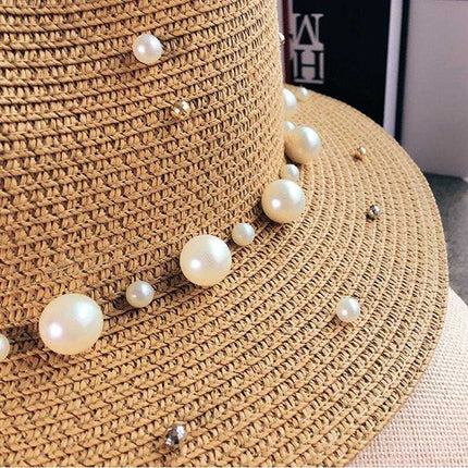 Chapeau en paille perles - Noir - M (56 - 58cm) | La boutique du chapeau