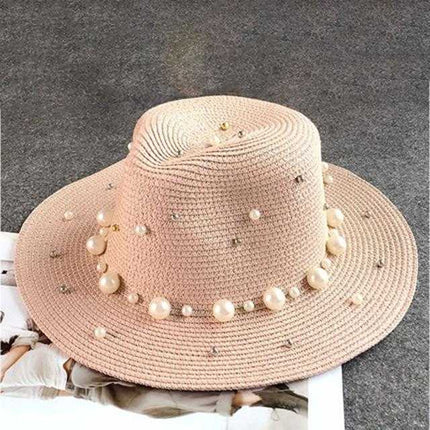 Chapeau en paille perles - Rose - M (56 - 58cm) | La boutique du chapeau