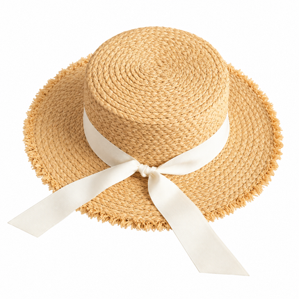 Chapeau en paille - Ruban - Kaki/blanc - M (56 - 58cm) | La boutique du chapeau