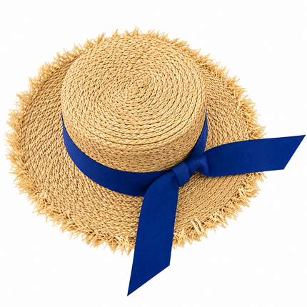 Chapeau en paille - Ruban - Kaki/bleu - M (56 - 58cm) | La boutique du chapeau