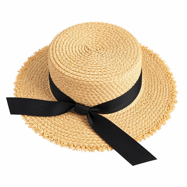 Chapeau en paille - Ruban - Kaki/noir - M (56 - 58cm) | La boutique du chapeau