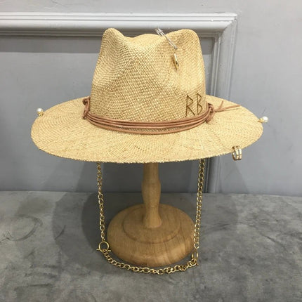 Chapeau en raphia pour femme avec chaîne - Beige - M (56 - 58cm) | La boutique du chapeau