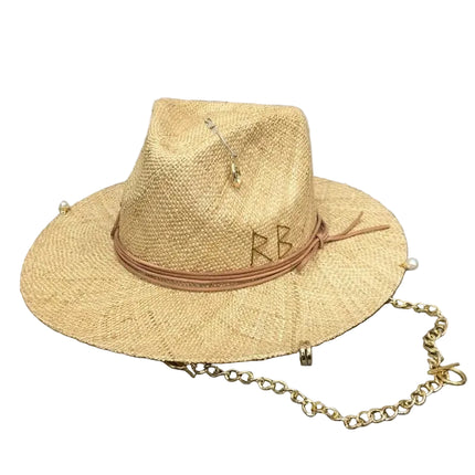 Chapeau en raphia pour femme avec chaîne - Beige - M (56 - 58cm) | La boutique du chapeau