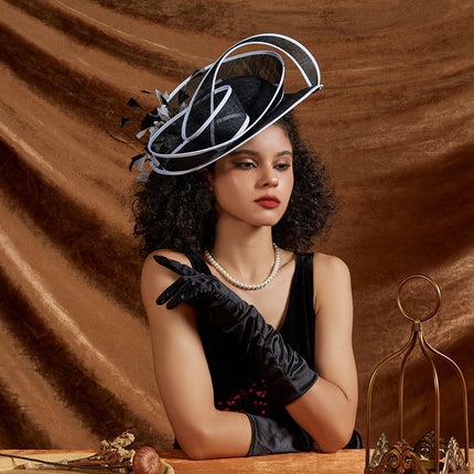 Chapeau Fascinator Gala - Noir/blanc - | La boutique du chapeau