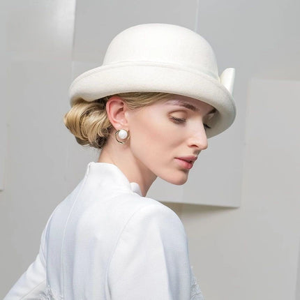 Chapeau fedora femme laine bord roulé - Blanc - M (56 - 58cm) | La boutique du chapeau