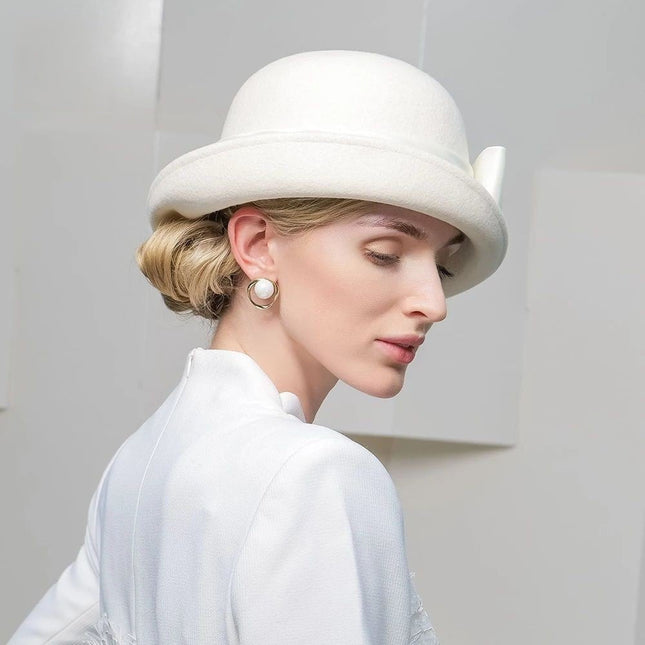 Chapeau fedora femme laine bord roulé - Blanc - M (56 - 58cm) | La boutique du chapeau