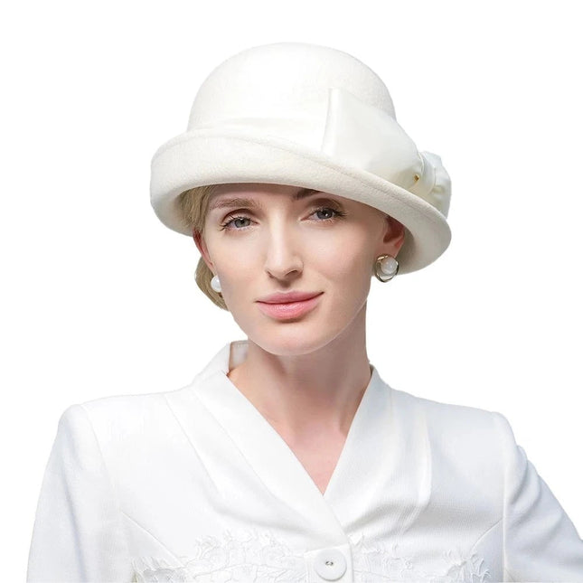 Chapeau fedora femme laine bord roulé - Blanc - M (56 - 58cm) | La boutique du chapeau
