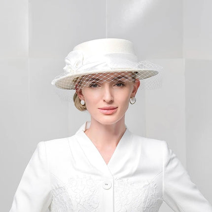 Chapeau fedora femme laine voile cérémonie - Blanc - M (56 - 58cm) | La boutique du chapeau