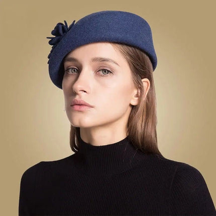 Chapeau fedora femme laine fleur extérieur - Bleu - S (54 - 55cm) | La boutique du chapeau