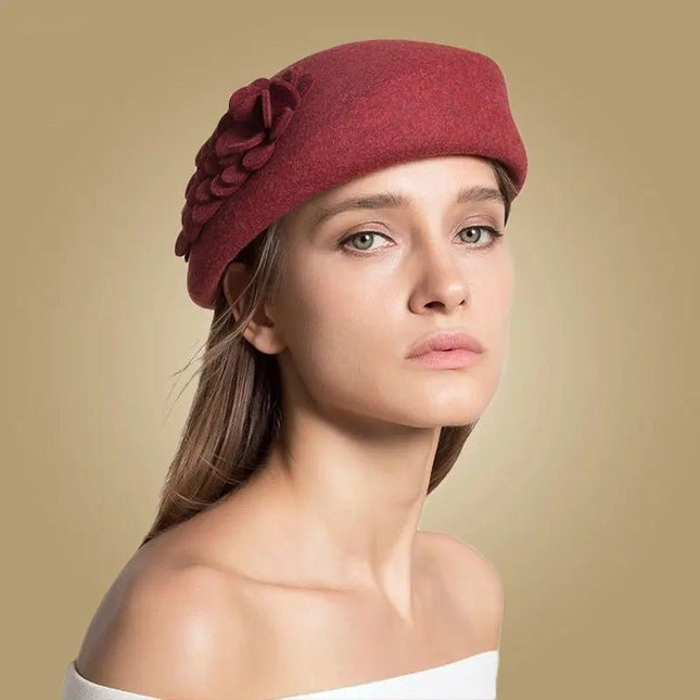Chapeau fedora femme laine fleur extérieur - Bordeaux - S (54 - 55cm) | La boutique du chapeau