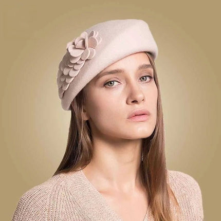Chapeau fedora femme laine fleur extérieur - Beige - S (54 - 55cm) | La boutique du chapeau