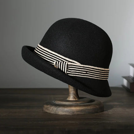 Chapeau fedora femme laine bord roulé décontracté - Noir - M (56 - 58cm) | La boutique du chapeau