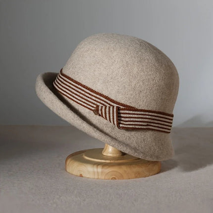 Chapeau fedora femme laine bord roulé décontracté - Beige - M (56 - 58cm) | La boutique du chapeau
