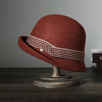 Chapeau fedora femme laine bord roulé décontracté - Rouge - M (56 - 58cm) | La boutique du chapeau