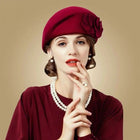 Chapeau fedora femme laine béret fleur - Bordeaux - M (56 - 58cm) | La boutique du chapeau