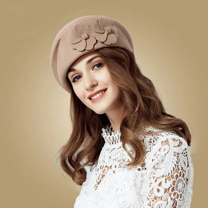 Chapeau fedora femme laine béret fleur - Café - M (56 - 58cm) | La boutique du chapeau
