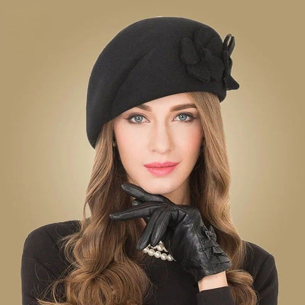 Chapeau fedora femme laine béret fleur - Noir - M (56 - 58cm) | La boutique du chapeau