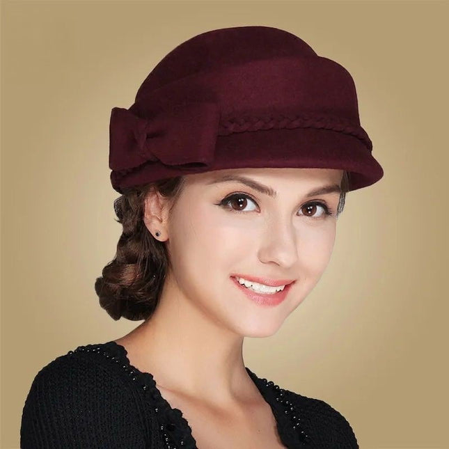 Chapeau fedora femme laine bord court hiver - Bordeaux - M (56 - 58cm) | La boutique du chapeau
