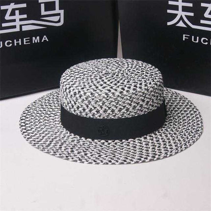 Chapeau-femme chapeau de paille Gris / M- Noir chapeau de paille plat panama fedora