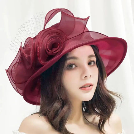Chapeau femme organza fleur - Bordeaux - M (56 - 58cm) | La boutique du chapeau