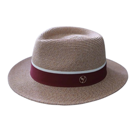 Chapeau paille Fedora - Kaki/rouge - M (56 - 58cm) | La boutique du chapeau
