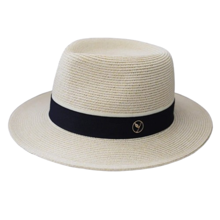 Chapeau paille Fedora - Crème/bleu - M (56 - 58cm) | La boutique du chapeau
