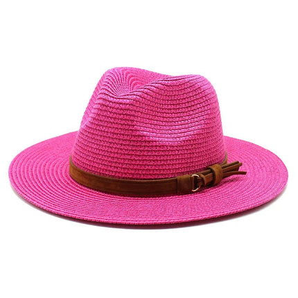 Chapeau Panama sangle en cuir - Rose foncé - M (56 - 58cm) | La boutique du chapeau