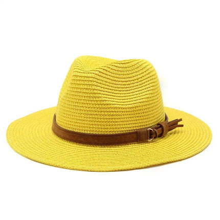 Chapeau Panama sangle en cuir - Jaune - M (56 - 58cm) | La boutique du chapeau