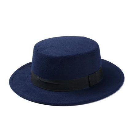 Chapeau plat en laine - Bleu foncé - M (56 - 58cm) | La boutique du chapeau