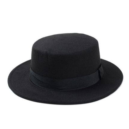 Chapeau plat en laine - Noir - M (56 - 58cm) | La boutique du chapeau