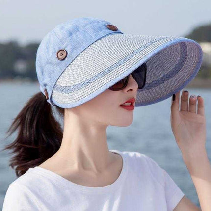 Chapeau visière large en paille - Bleu - Ajustable (du 54 au 59) | La boutique du chapeau