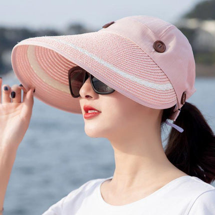 Chapeau visière large en paille - Rose - Ajustable (du 54 au 59) | La boutique du chapeau