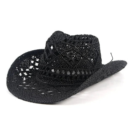 Chapeau western en paille - Noir - M (56 - 58cm) | La boutique du chapeau
