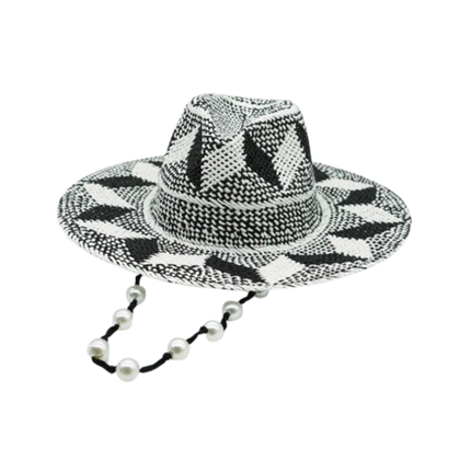 Chapeaux de paille à motif gris - Gris - M (56 - 58cm) | La boutique du chapeau