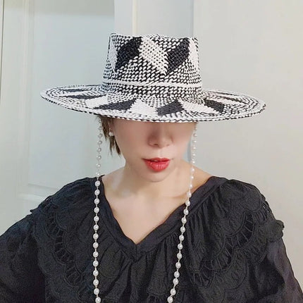 Chapeaux de paille à motif gris - Gris clair - M (56 - 58cm) | La boutique du chapeau