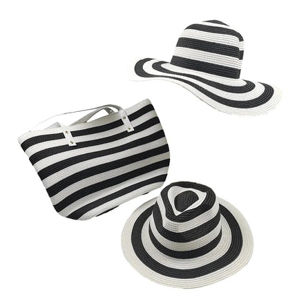 Chapeaux de paille et sac assorti - Noir/Blanc - M (56 - 58cm) | La boutique du chapeau