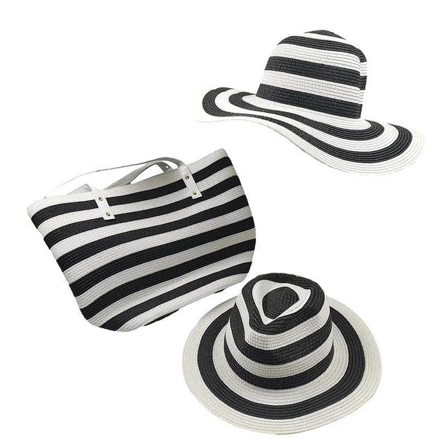Chapeaux de paille et sac assorti - Noir/Blanc - M (56 - 58cm) | La boutique du chapeau