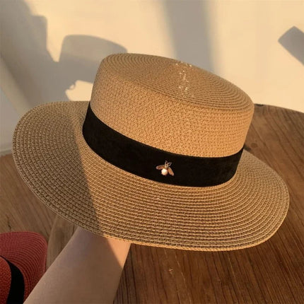 Chapeaux de paille rond à bord plat - Kaki - M (56 - 58cm) | La boutique du chapeau