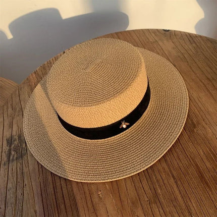 Chapeaux de paille rond à bord plat - Kaki - M (56 - 58cm) | La boutique du chapeau