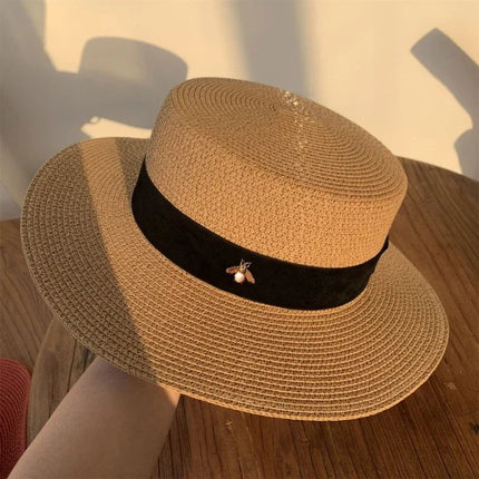 Chapeaux de paille rond à bord plat - Kaki - M (56 - 58cm) | La boutique du chapeau