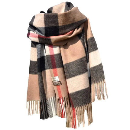 Écharpe châle unisexe cachemire et laine carreaux- Beige - 190x70 cm | La boutique du chapeau