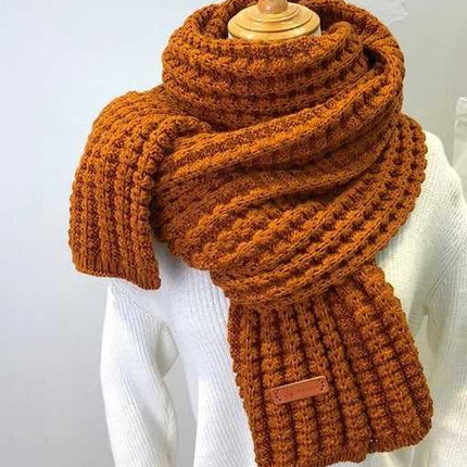 Écharpe femme grosse maille torsadée, longue et chaude - caramel - 196 x 41 cm | La boutique du chapeau