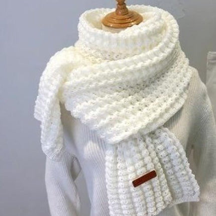Écharpe femme grosse maille torsadée, longue et chaude - Blanc - 196 x 41 cm | La boutique du chapeau