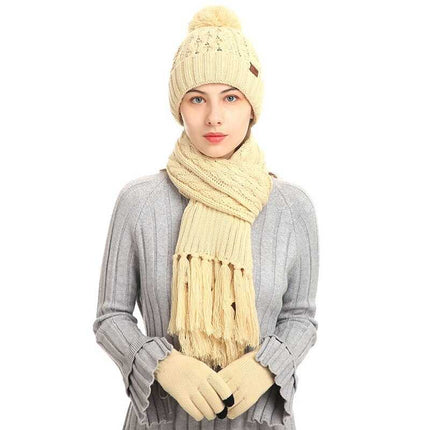 Echarpe, bonnet et gants en laine - Blanc - Ajustable (du 54 au 59) | La boutique du chapeau